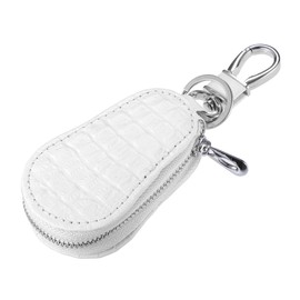 uxcell 3.31"x2.13" Universal Car Key Fob Case Remote Covers Shell Holder Key Ring Zipper Bag Protector Wallet Keychain with Keyring White - Pack of 1