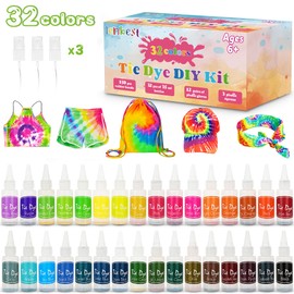 lenbest DIY Tie-Dye Kit, 32 Dyeing Kit for Kids, Adults and Groups, Non-Toxic Shirt Fabric Color, Add Textile Color Machine Washable, Parties, Gatherings, Festivals