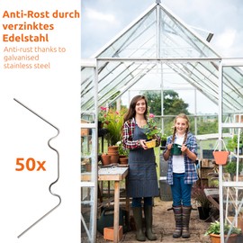 ECENCE 50x Greenhouse stainless-steel clips galvanized stainless and stormproof for greenhouse glass house twin-hall web sheets 95mm x 35mm 13010301