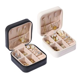 2-piece Set, Jewelry Storage, Jewelry Box, Accessory Case, Mini Jewelry Box, Portable, PU Accessories, Storage Case, Ring, Necklace, Earrings, Earring, Bracelet, Storage Case, Travel, Portable, Convenient, Black + White