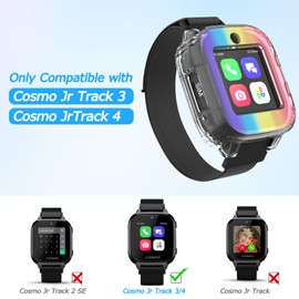 2 Pack Edge Protector Compatible with Cosmo JrTrack 3 & JrTrack 4 Kids Smartwatch, Soft TPU Material Cute Protective Case Cover Accessories for Kids Boys Girls(Rainbow+Flower)