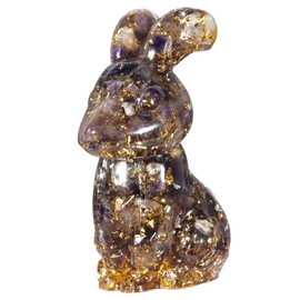 Nupuyai 3" Amethyst Crystal Stone Animal Rabbit Statue, Easter Bunny Figurine Resin Stone Figure Pocket Sculpture Feng Shui Ornament Good Luck Home Office Decor