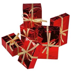 Deco Woerner Gift Box Set with Bows 6 Pieces Glossy Red 9-15 cm Decorative Gifts Shop Window Decoration Fake Gifts