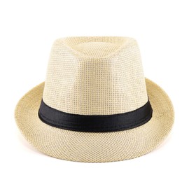 CHIC DIARY Panama Summer Fedora Trilby Straw Sun Hats for Men Women Beach Hat Classic (Beige)