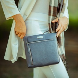 Small Crossbody Bags for Women - Real Leather Purse with Multiple Pockets, Premium Sling Phone Bag for Everyday use & Gifting (Rue Navy Pebble Grain)