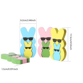 HERZWILD Easter Wooden Bunny Table Centerpiece Signs Happy Easter Bunny Decor Rustic Rabbit Tiered Tray Décor for Spring Easter Party Gifts Home Farmhouse Decor (Color B)