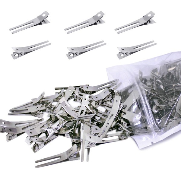 100 Pack Hairdressing Double Prong Curl Clips,DanziX 1.8 Inch Curl Setting Section Hair Clips Metal Alligator Hairpins for Hair Extentions for Hair Salon,Barber,Stylist-Silver