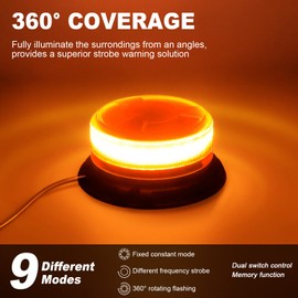 AnTom rotating beacon 9 flash pattern 12V 24V orange warning light led magnet with 3 Meters cable for car truck tractor golf cart SUV