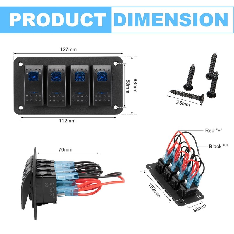 Greluma 1 Piece 4 Gang Rocker Switch Panel Dashboard Rocker
