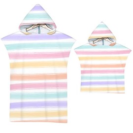 Hooded Beach Towel for Kids Microfiber Beach Towels for Girls Quick Dry Surf Poncho Wearable Hooded Towel Stripe Soft Hooded Bath Towel for Surfing Beach Swimming Outdoor Sports (75*65cm,Pink)