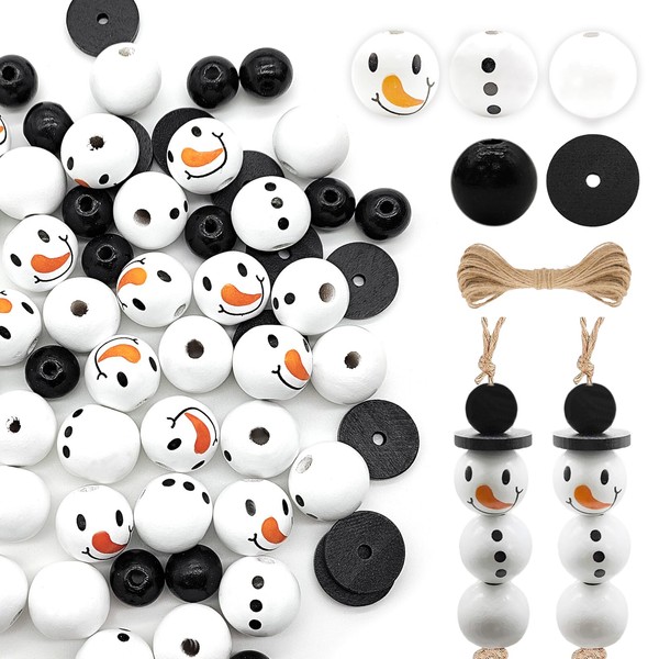 Vordpe Pack of 75 Natural Wooden Beads, Snowman Christmas Beads, Christmas Wooden Beads for Christmas Decoration, DIY Craft Decoration, Winter Decorations