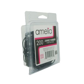 200, Jumbo Size, Black Color, US Made Rubber Hair Bands for Pony Tails and Braids In A Clamshell