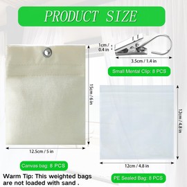 WUBOECE 8 Pack Outdoor Curtain Weights, 15oz Outdoor Curtain Sandbag Weighted Bags Drapery Weights Bottom Patio Curtain Weights Bags Holder Clip for Pergola Drapes Cabana Gazebo Garden