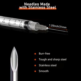 100 Pack 3ml/cc Disposable Luer Lock Lab Syringes with 22Ga 1.0 Inch Needle , Individually Sealed Packed