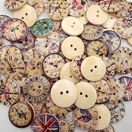 DNHCLL 50 PCS 20MM 2-Hole New Vintage Style Popular Mixed Craft Round Wooden Clock Buttons Sewing Accessories Decorative Buttons,Used for DIY Craft and Sewing Scrapbooking
