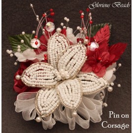 Unbranded Corsage Burgundy Beaded Lily , Silk Roses, Beads Rhinestones. Boutonniere Option - Pin On Corsage