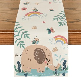 Artoid Mode Animals Elephant Baby Shower Table Runner, Seasonal Children Summer Kitchen Dining Table for Home Party Decor 13x72 Inch
