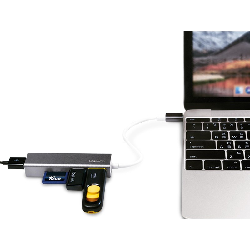 Logilink UA0305 USB-C 3.0 HUB, 3-Port, with Card Reader Anthracite