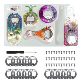 Lovppy - Moldes de resina para abrebotellas, moldes de silicona para abridor de cerveza, moldes de fundición de resina epoxi, kit de llave de cerveza con destornillador y parche, molde para
