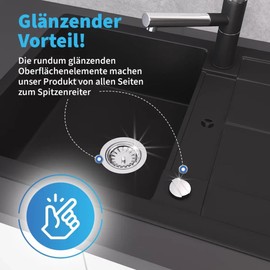 Aquade Sieve Basket Valve 70 mm – Strainer Basket Sink – Siphon Sink Set for Kitchen – Sink Drain – Model: Raumschaffer + Bowden Cable + Standard Overflow