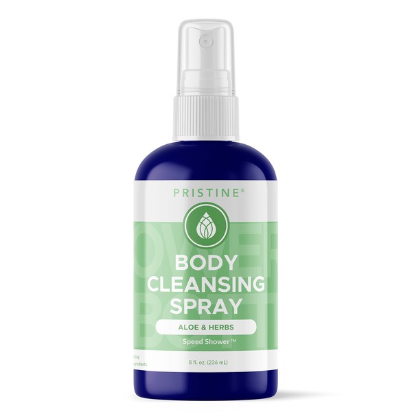 PRISTINE: Body Cleansing Spray, No-Rinse Body Wash, Body Spray, Body Mist, Cleaning Quick Shower Body Wipe Alternative, Moisturize Skin, Freshen Up - Aloe & Herbs