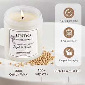 UNDO Series Emotional Aromatherapy Candles | Lavender + Sage + Cedar | 7oz Natural Soy Wax | Perfect for Self-Healing and Gifting (Best Overthinking)