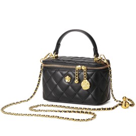 Heruion Small Quilted Square box crossbody Purse For Women Designer Mini Top Handle Pouch Tote Handbag With Metal Chain Strap