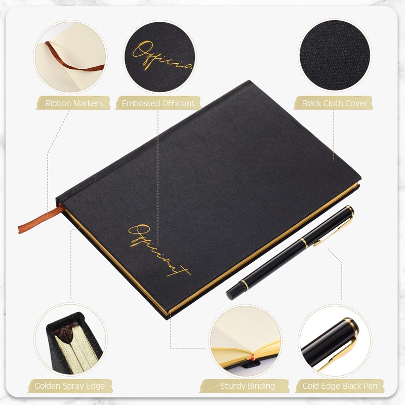 Engrowtic Black Wedding Officiant Book with Black Ink Pen 5.25