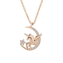 LUTAKU Unicorn Necklace for Girls Crystal Moon Star Pendant Necklaces Unicorn Jewelry Gifts for Girls Daughter Granddaughter Niece Birthday Gift (Rose Gold)