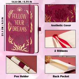 MGGAO College Rule Notebook for Women Men, 318 Numbered Pages Journal, A5 Butterfly Floral Journals for Writing, Aesthetic Notebooks, Work School Note Taking, 14.7 x 21.4 cm