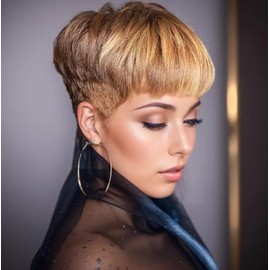 BeiSDWig Synthetic Short Wigs for Black/White Women Natural Colored Hair Wigs for Women Short Hair Wigs with Bangs (Mixed Brown)