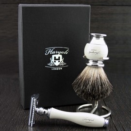 Haryali London Double Edge Safety Razor With Black Badger Hair Shaving Brush and Stainless Steel Stand Perfect Shaving Kit For Mens
