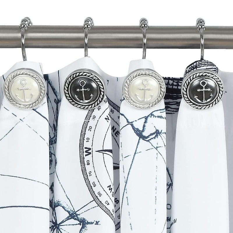 Nautical Anchor Shower Curtain Hooks, Rustproof Black White Ocean Sea