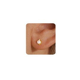MUMREUES Gold Earrings for Women Trendy 14K Gold Plated Stud Earrings Pearl Cute Simple Minimalist Dainty Hypoallergenic Jewelry Gifts for Her