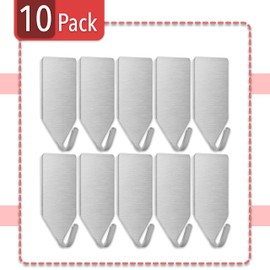 UNCO Metal Small Hooks, 10 Pack, Stainless Steel, Stick on Hooks for Hanging Towels & Kitchen Use