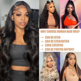 13x6 Lace Front Wig Human Hair Wigs for Women Straight 180% Density Natural Black Pre-Plucked with Baby Hair (13x6 Body Wave Wig, 24 Inch)