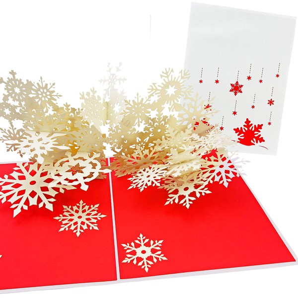 PopLife Winter Snowflake Flurry Pop Up Christmas Card - Handmade 3D Holiday Greeting, Thanksgiving, Blank Note, Small Stocking Present for Friends and Family, Naughty or Nice