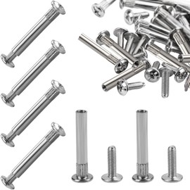 Pack of 100 Furniture Connectors Cabinet Connector Screws Nickel-Plated Connection Screws M4 41-50 mm (50 x Furniture Screws, 50 x Sleeve Screws) Body Connector with Sleeve for Furniture, Cabinets,