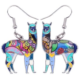Enamel Alloy South America Alpaca Earrings Dangle Llama Gifts Fashion Jewelry for Women Animal Charms (Blue)