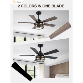 Bella Depot 46" Farmhouse Ceiling Fan with Light Caged Chandelier Fan with Remote Vintage Rustic Indoor Fandelier with Silent Motor for Dining Living Room Bedroom, (bulbs not included)