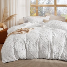 Bedsure Boho Duvet Cover Full - Full Size Duvet Cover,Full Boho Bedding for All Seasons,3 Pieces Embroidery Shabby Chic Home Bedding Duvet Cover (White, Full, 80x90)