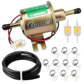Electric Fuel Pump Kit 12V Universal Low Pressure Transfer Inline with 10pcs Hose Clamps 6.56 FT 5/16" ID Fuel Line 2pcs Fuel Filters for Lawn Mower Carburetor Gas Diesel Engine 3-6 PSI HEP-02A Gold