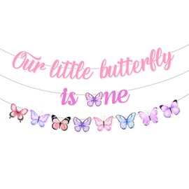 Our Little Butterfly is Turning One Banner Pink Purple Butterfly 1st Birthday Banner Spring Butterfly Garden Party Banner for Girls First Birthday Party Supplies