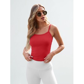 Trendy Queen Womens Spaghetti Strap Tank Tops Adjustable Cute Camisole Going Out Crop Tops Summer Clothes, Red, XS