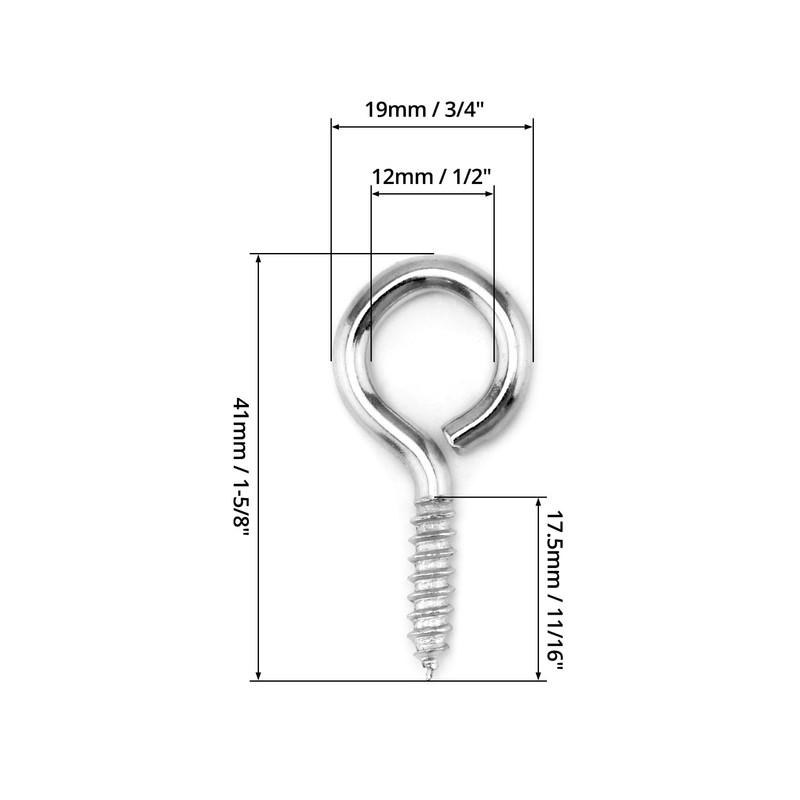 QWORK 60-Pack Steel Eye Screws Hooks for Wood- 1.57" Total