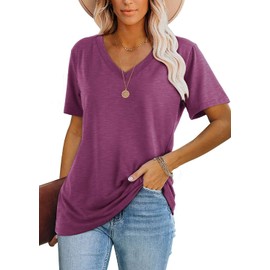 Lunivop Women's Tops V Neck Tee Casual Short Sleeve Loose Fit Tee Shirts Spring Summer Clothes Coral L
