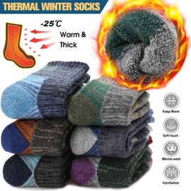 Kids Merino Wool Hiking Socks Boys Toddler Thermal Warm Thick Winter Cushioned Gifts Socks 6 Pairs Stocking Stuffers(Mixed,8-12 Years)