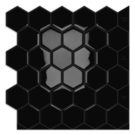 Black Hexagon Peel and Stick Backsplash,12" x 12" Self Adhesive Back Splash Honeycomb Stick on Wall Tile for Kitchen,Bathroom,Fireplace,RV(10 Sheets)