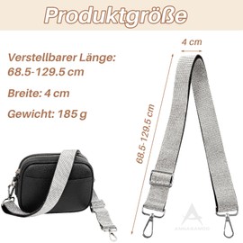 ANNASAMDO Breiter Schultergurt, Verstellbarer Strass Tragegurt Ersatz Gürtel Schulterriemen Taschengurt für Umhängetasche Handtasche, Damen, Herren (Längenverstellbarer 68.5-129.5 cm, 4 cm Breit)