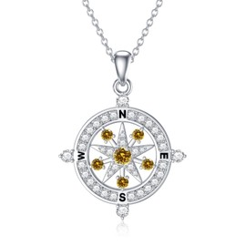 EUSJ Compass Necklace for Women Sterling Silver Compass Pendant for Women Compass Gifts for Friends Graduation Mothers Day, Sterling Silver, Cubic Zirconia